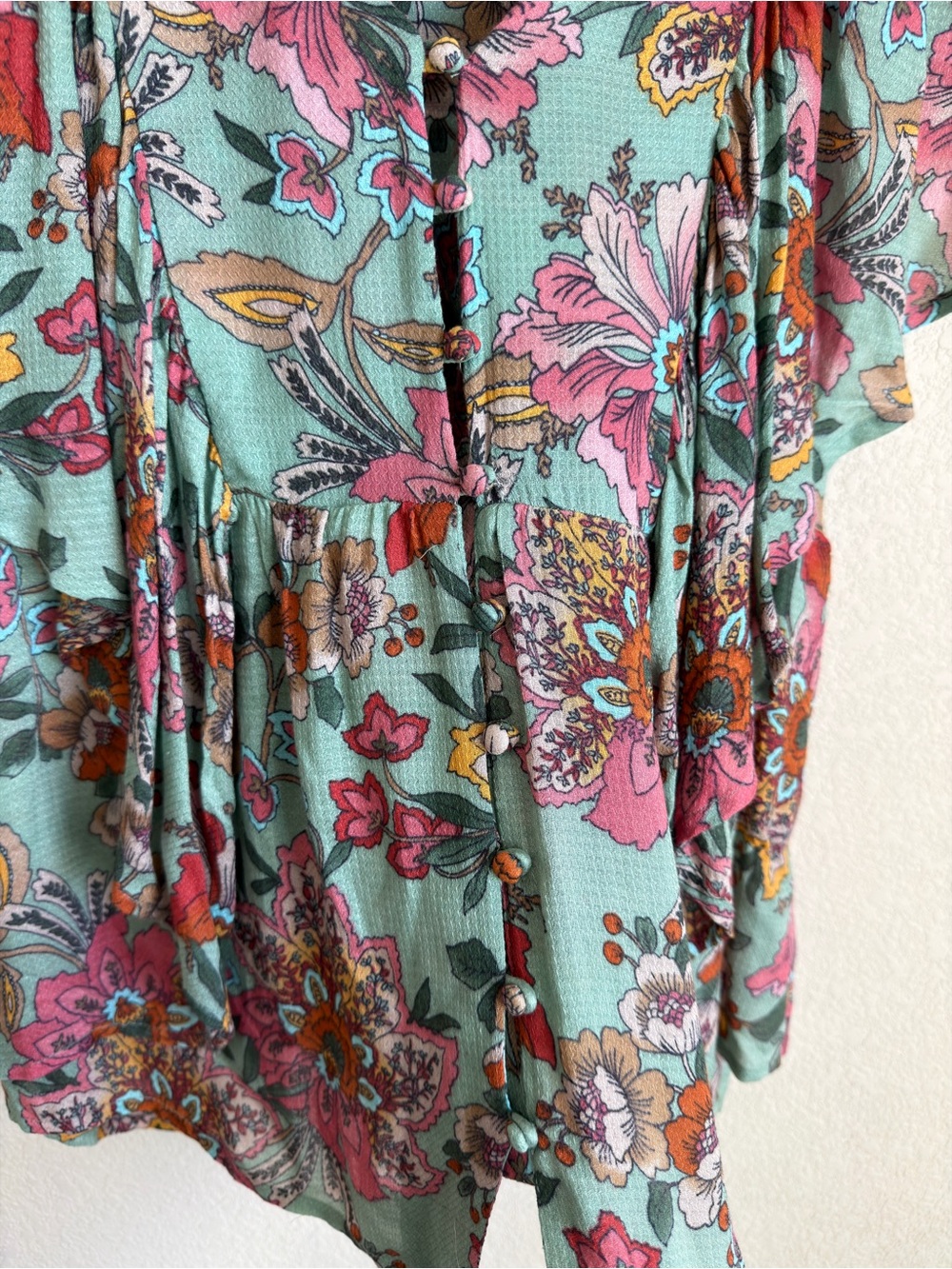 Haute Hippie Tribe Karen Floral Flutter Sleeve Babydoll Blouse Modal Size S Boho - Picture 5 of 12